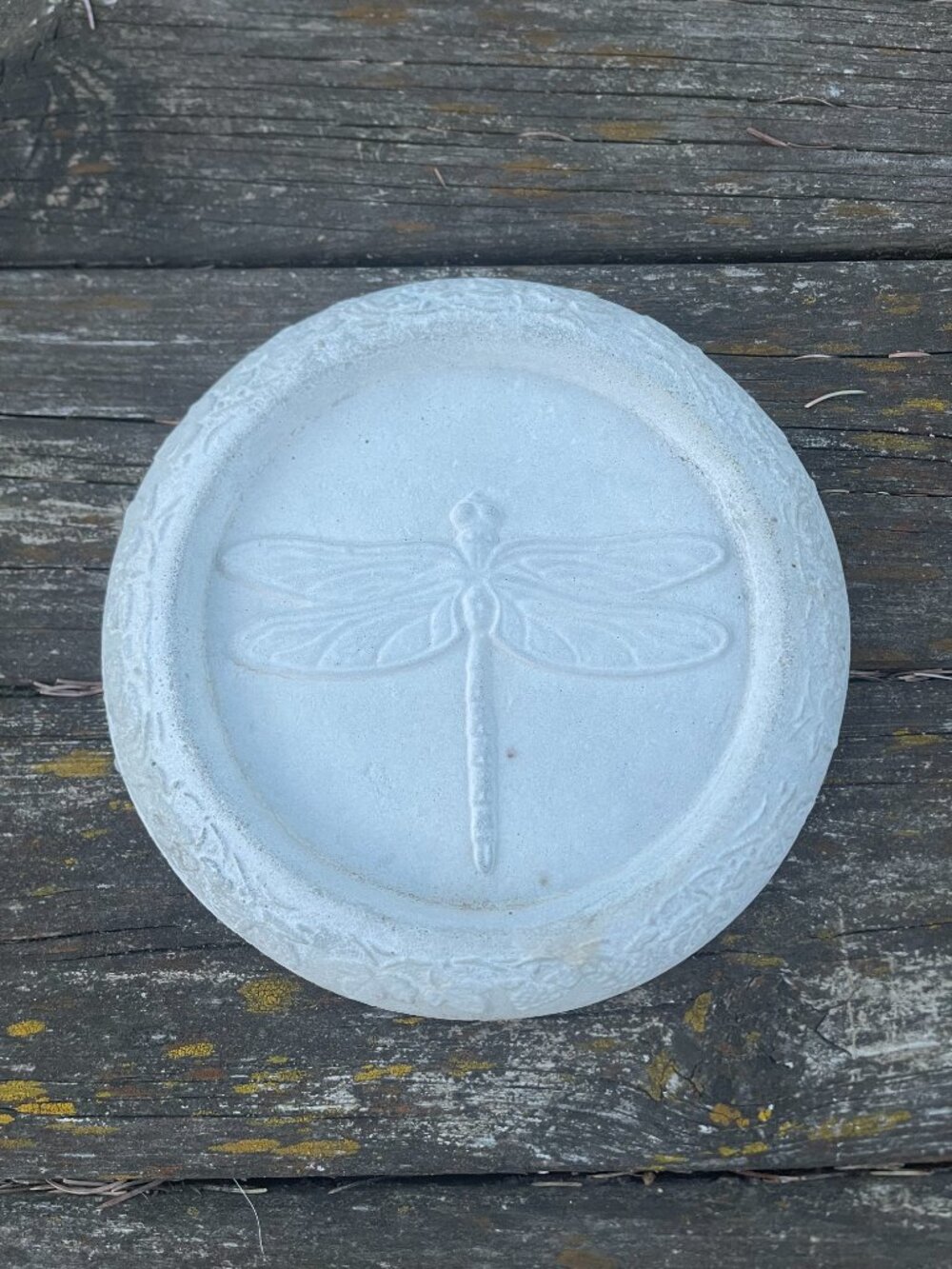 Concrete Dragonfly Garden Decor Shallow Bowl with Design Rim